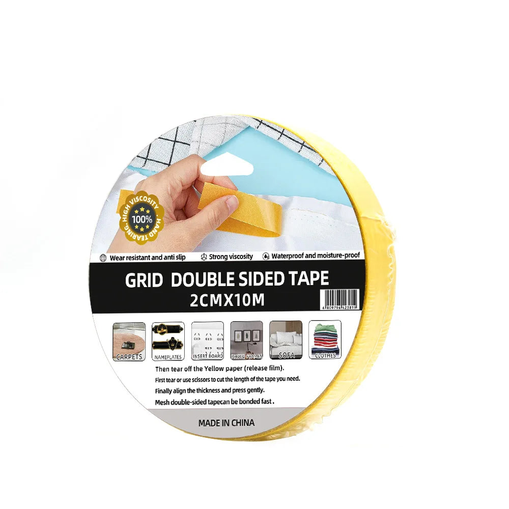 ruban adhésif double face jaune transparent motif grille 10 mètres largeur 2cm 3cm 5cm