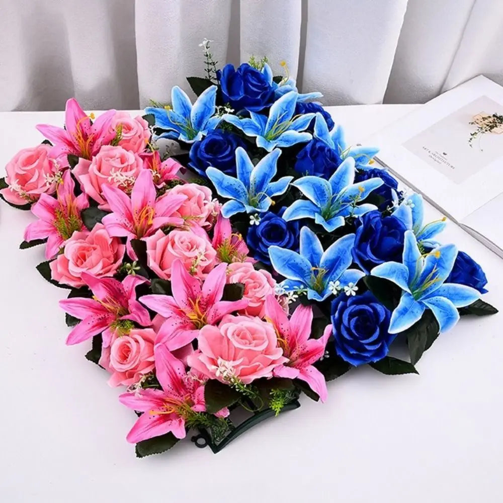 décoration murale moderne bouquet artificiel rose violet bleu lysintérieur anniversaire mariage