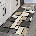 tapis moderne géométrique polyester antidérapant imperméable entrée couloir sol gris beige