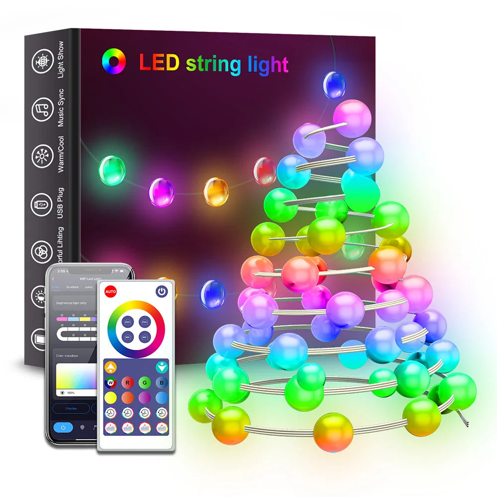 guirlande lumineuse led multicolore sphériques moderne imperméable ip67 télécommande bluetooth
