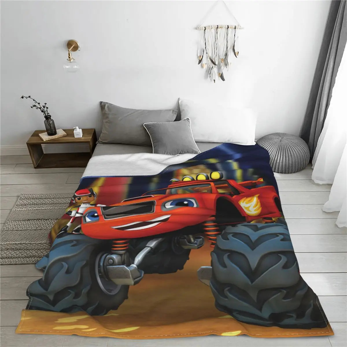 couverture peluche blaze monster machines rouge noir bleu orange jaune douce dessin animé enfant