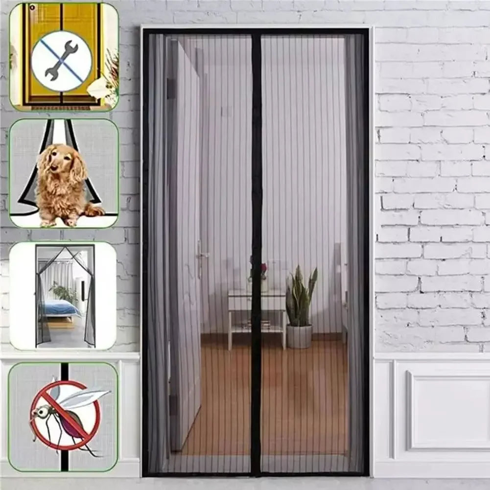 rideau magnétique blanc anti insectes porte mains libres clips opaques rayures modernes ventilation chambre