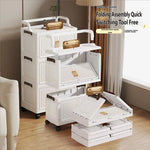 meuble rangement pliable blanc roulettes portes poignées dorées vêtements