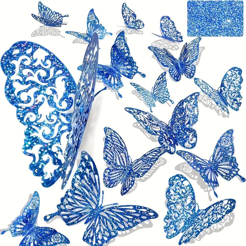 papillons décoratifs bleu violet doré glitter 3d adhésifs décoration anniversaire mariage noël