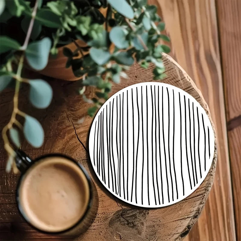 coasters bois blanc rayures noires spirales modernes décoration intérieure 14+