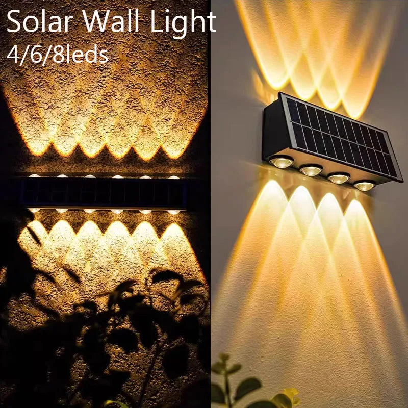 lampe murale solaire moderne led rgb jaune noir panneaux solaires texturés fixée mur
