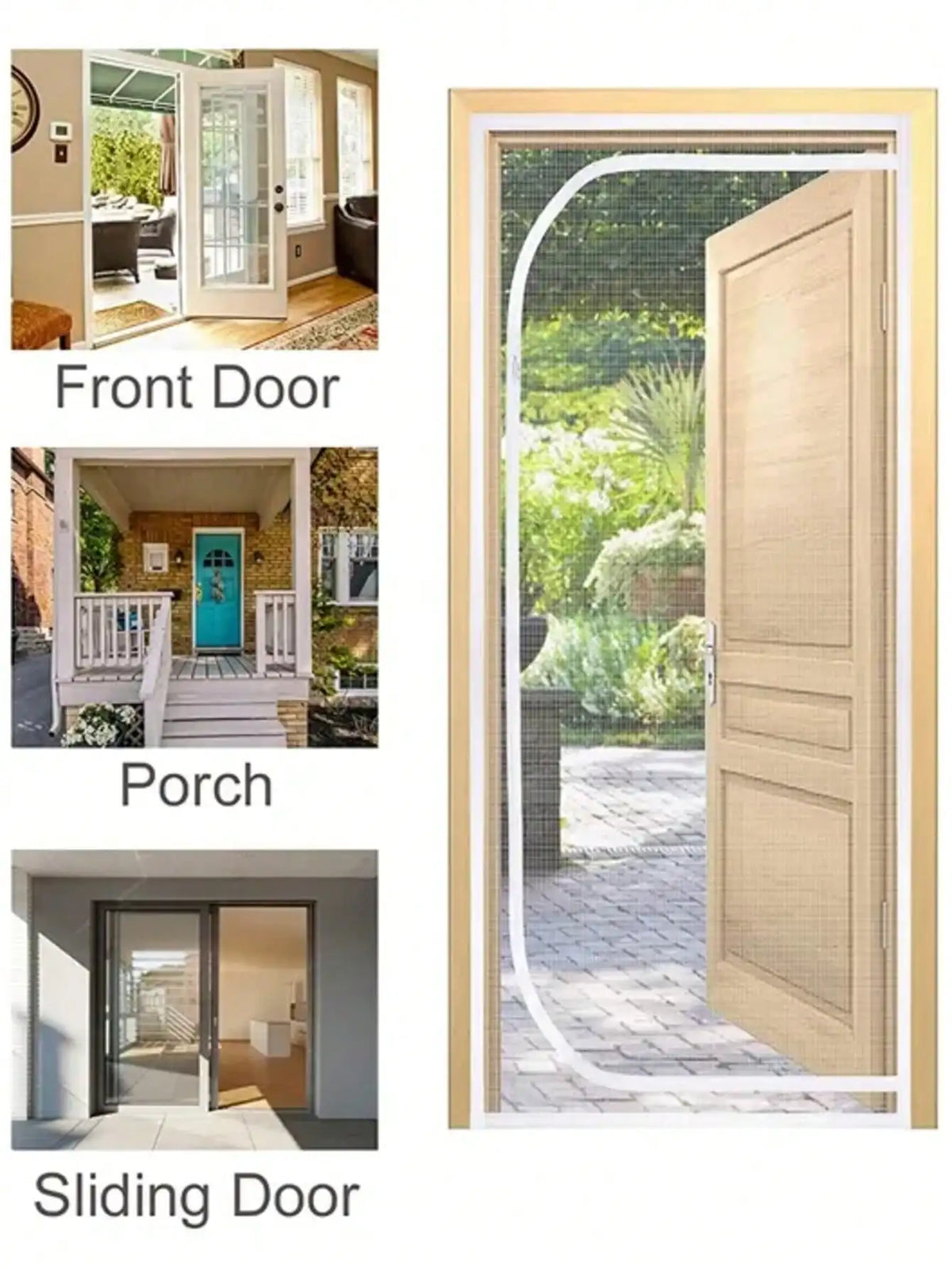 rideau porte moustiquaire maille fine blanc fermeture éclair adhésif protection fenêtre intérieur maison