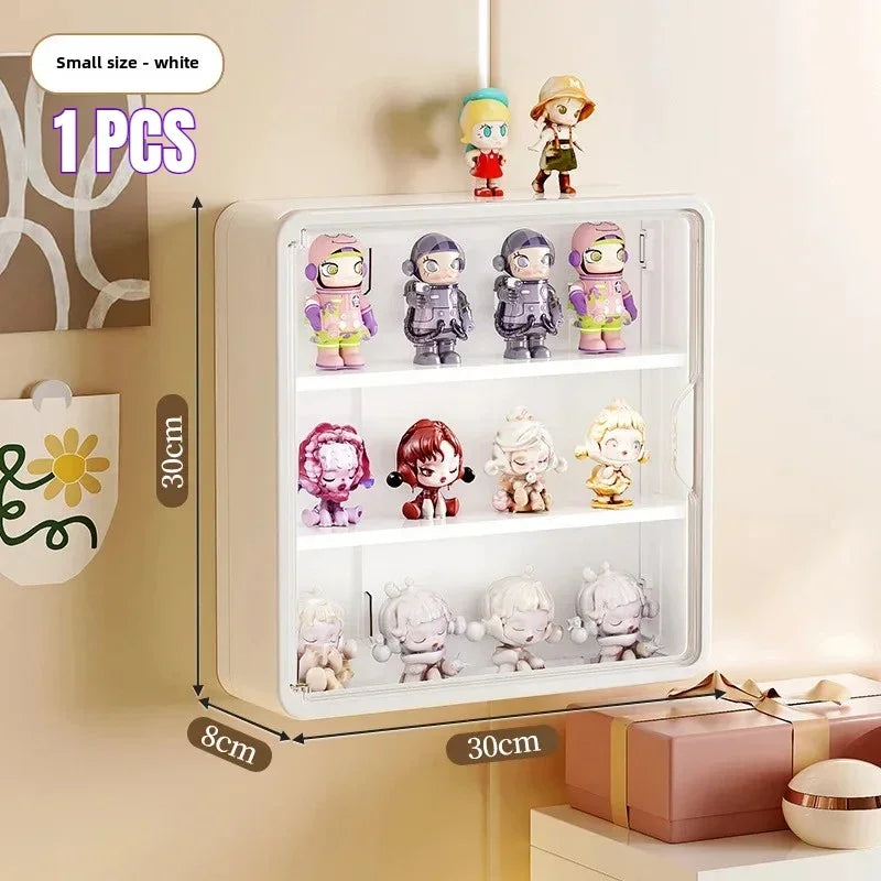 présentoir mural transparent moderne figurines blanc jaune violet anti poussière adhésif organisateur