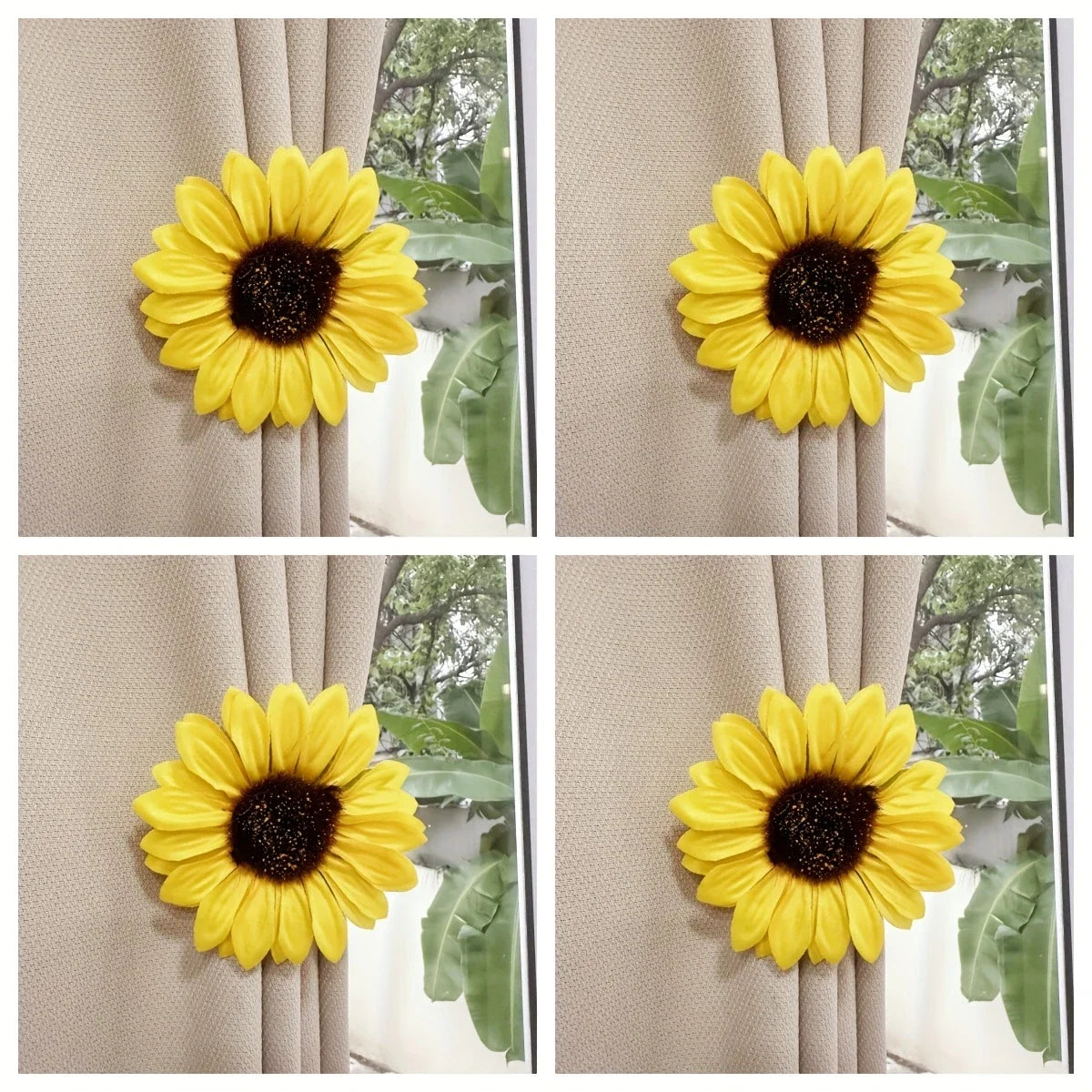 attache rideau fleur solaire décorative maison bohème champêtre intégrée fenêtre polyester Jaune Marron