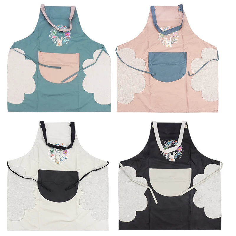 tablier imprimé floral lapin noir rose gris beige moderne décontracté élastique ajustable poche avant