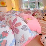 housse couette polaire douce hiver motifs floraux papillons rose blanche bleue grise enfantine