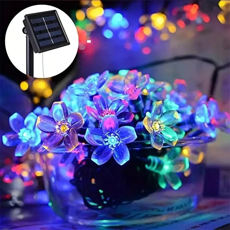 guirlandes lumineuses solaires led fleurs cerisier blanc multicolore extérieures imperméables