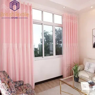 rideau moderne rose dentelle décoratif tissu polyester semi transparent fenêtre française bloque lumière doux
