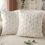housse coussin décoration moderne rose clair blanc motifs floraux polyester coton 45cm lit chambre