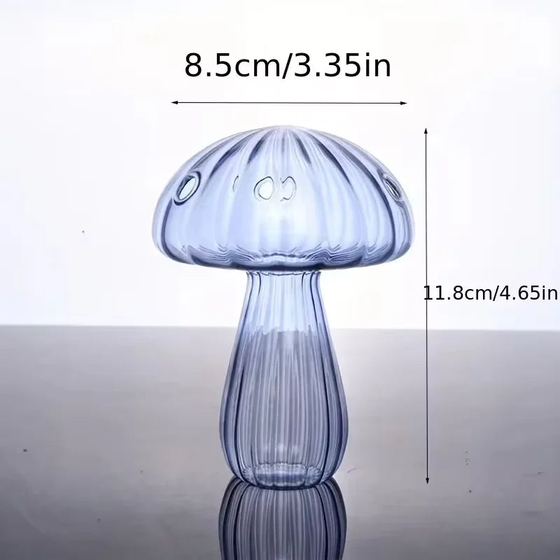vase moderne transparent champignons colorés orange rouge bleu vert reflets
