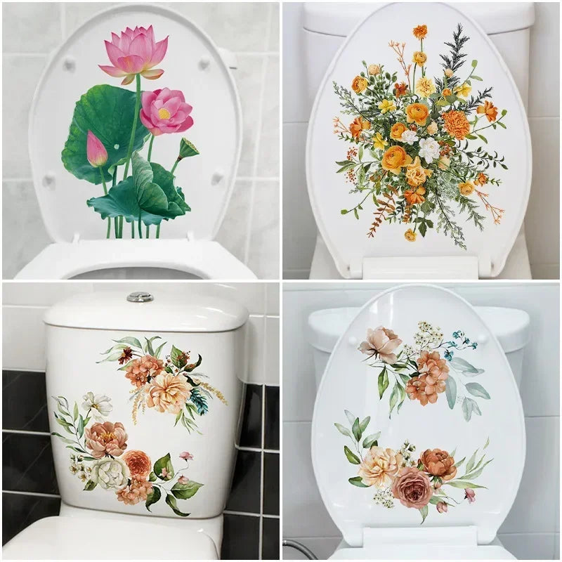 cache siège toilette blanc fleurs pivoines clips réaliste minimaliste moderne