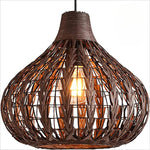 lampe suspendue tressée bambou marron clair moderne rustique salon chambre coucher 30cm 35cm
