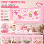 tapisserie murale longue fraises coeurs dentelle rose chambre fille kawaii décoration tête lit douce