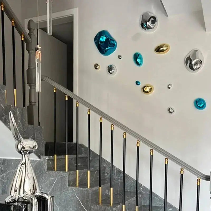 décoration murale moderne boules argent dorées fixations set intérieur