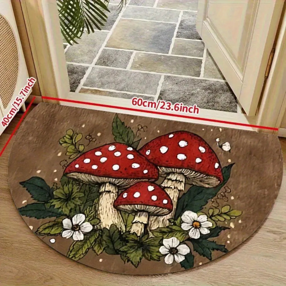 tapis d'entrée marron clair champignons rouge feuilles vertes imperméable résistantextérieur sèche porte maison