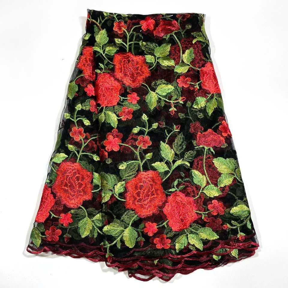tissu africain dentelle verte brodée floral transparent élégant robe haute qualité yards