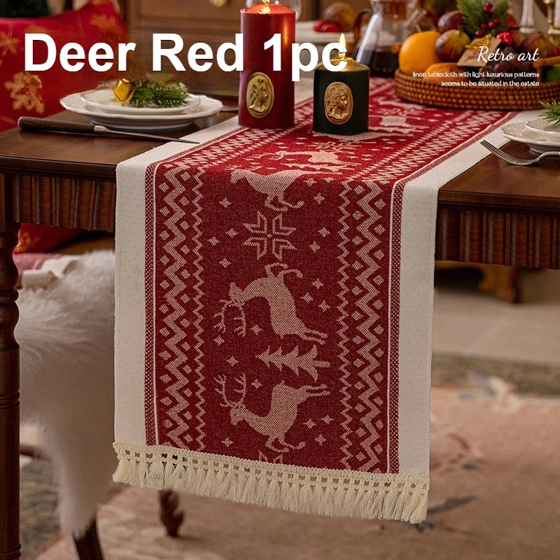 chaise table rouge blanche cerfs étoiles motifs nordique traditionnel pliée présentation