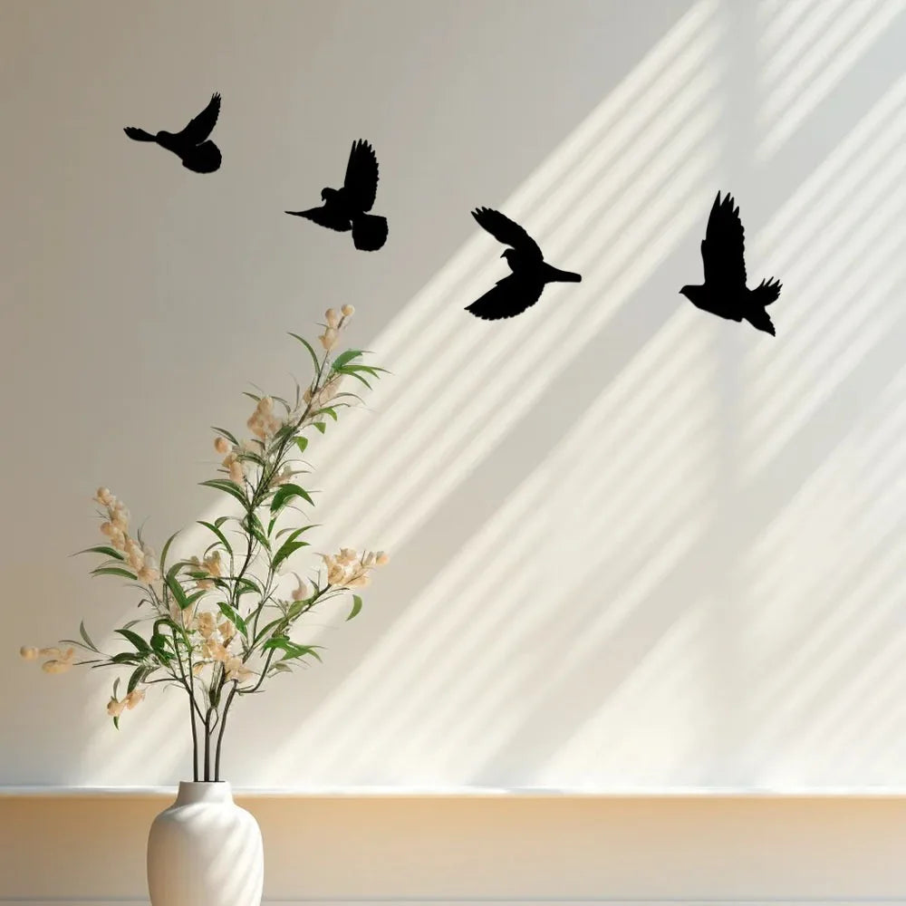 décoration murale oiseaux vol silhouettes minimalistes adhésifs noir métalintérieur maison set pièces