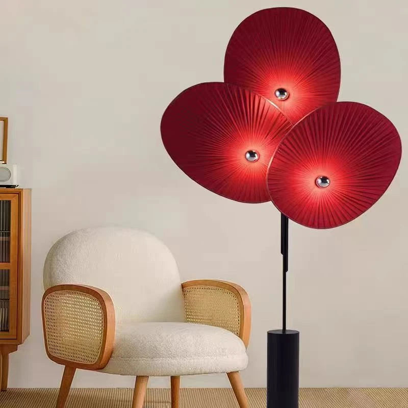 lampe sol moderne rouge bleu rayures horizontales base solide interrupteur led métal