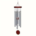 sifflet vent carillon moderne argenté marron tubes métalliques bille rouge crochet suspensionextérieur jardinterrasse artisanal