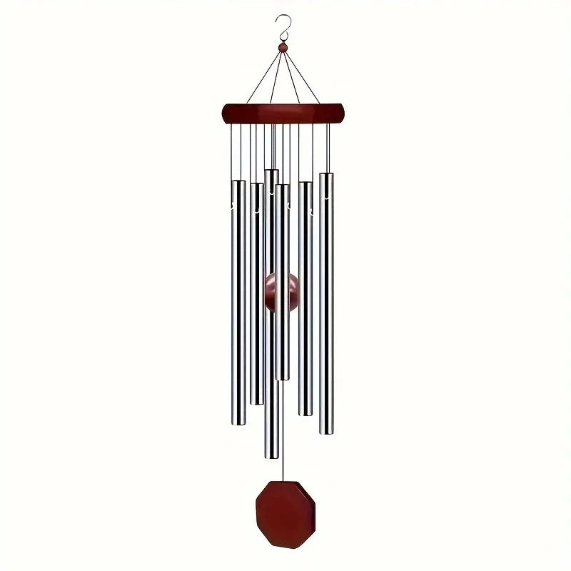 sifflet vent carillon moderne argenté marron tubes métalliques bille rouge crochet suspensionextérieur jardinterrasse artisanal