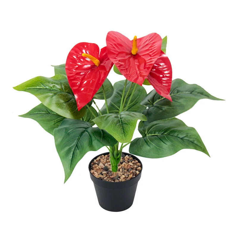 plante artificielle anthurium rouge vert moderne bouquet intérieur décoration feuilles fleurs texturées élégante nature