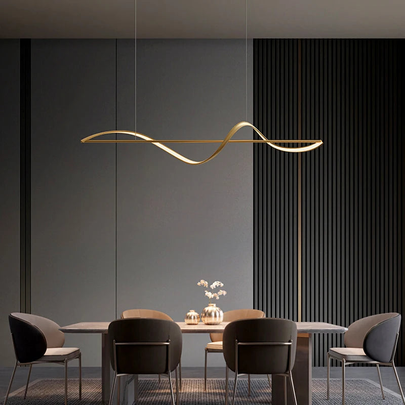 suspension lumineuse or ondulé contemporain câbles suspendus 120cm 140cm 160cm led dimmable