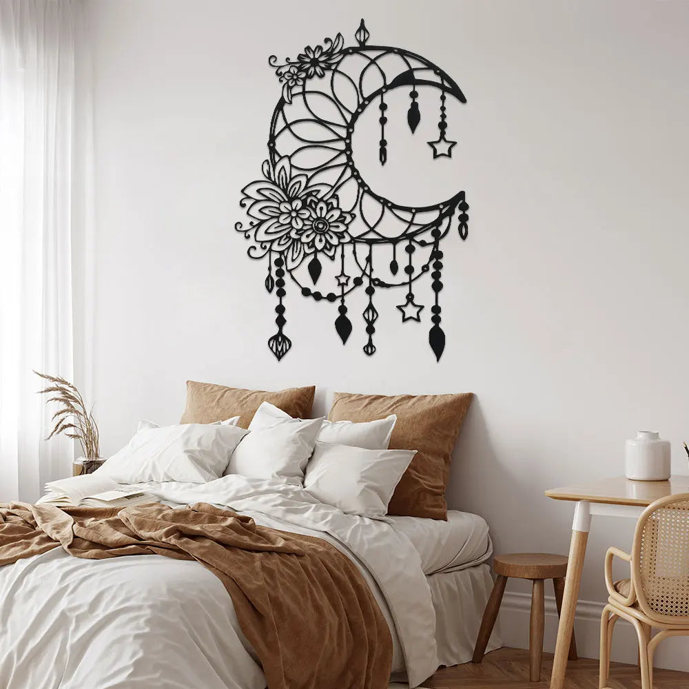 décoration murale boho chic motif floral géométrique noir ornement suspendu moderne
