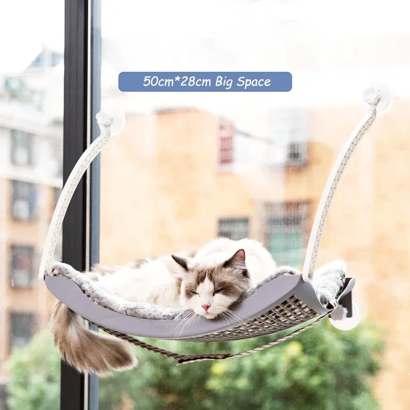 hamac chats gris beige bleu tissu doux cordes ventouses balcon chambre moderne confortable