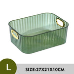 boîtes rangement transparentes paniers minimalistes poignées métalliques dorées moderne texture géométrique