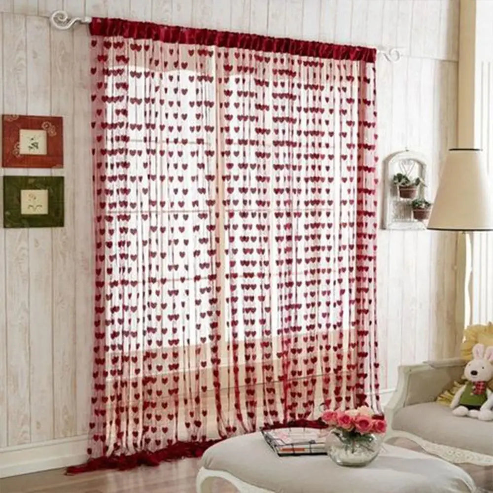 rideau moderne rose bleu blanc coeurs transparent 1m 2m maison polyester