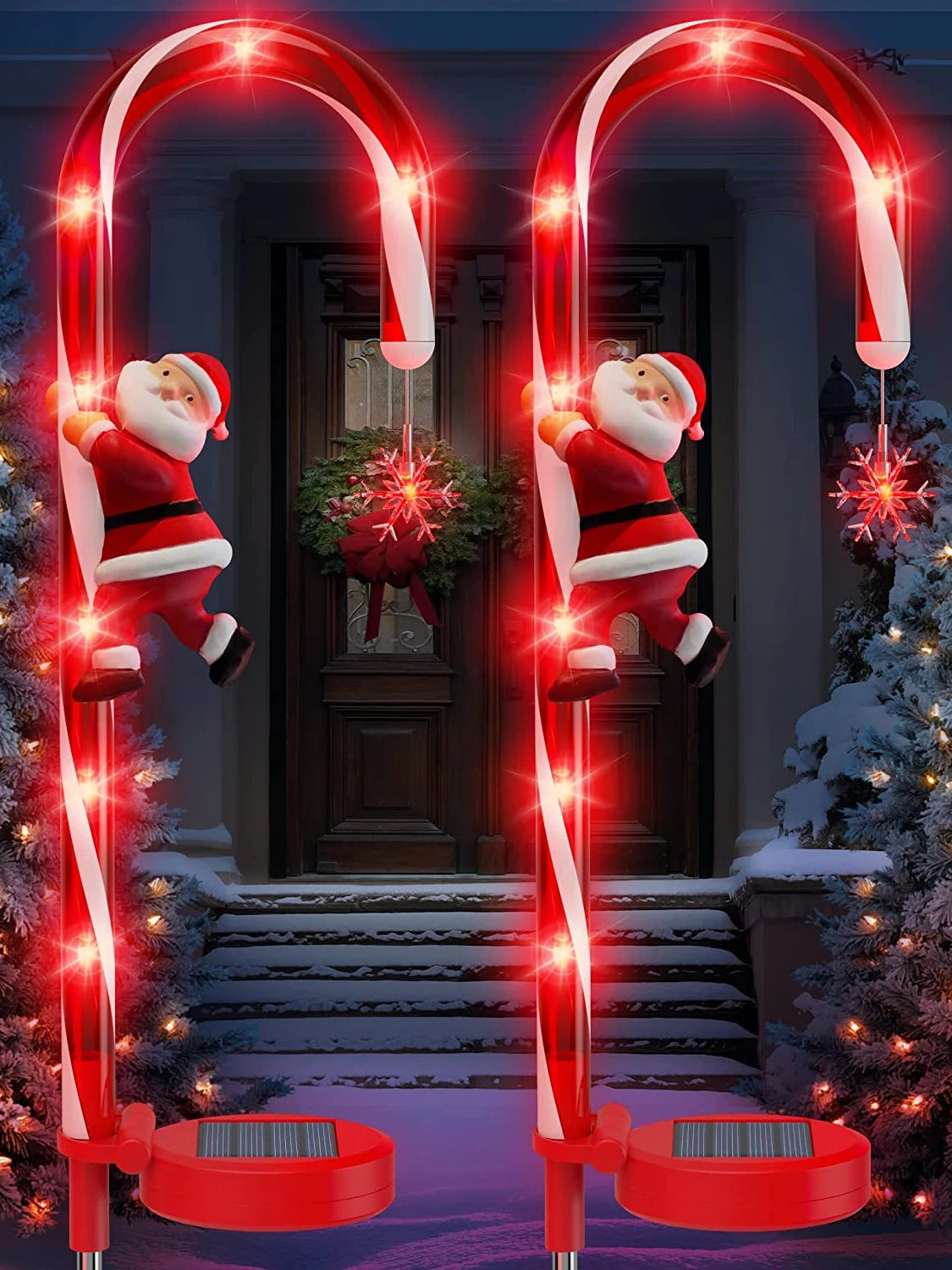 décoration noël canne sucre père noël lumineuse extérieur led rouge moderne festive jardin