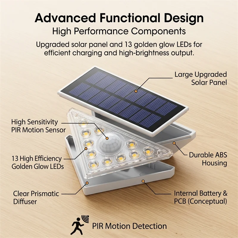 éclairage étapes solaires led blanc bleu panneau solaire moderne adhésif vis 13leds dorées diffuseur