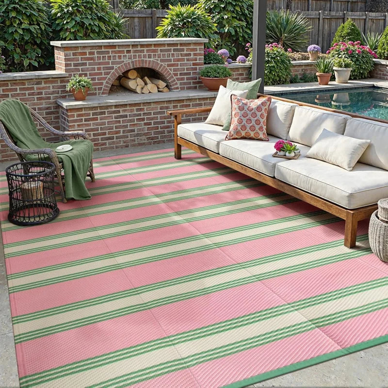 tapis moderne rayé extérieur résistant l'usure rose vert blanc bleu rouge