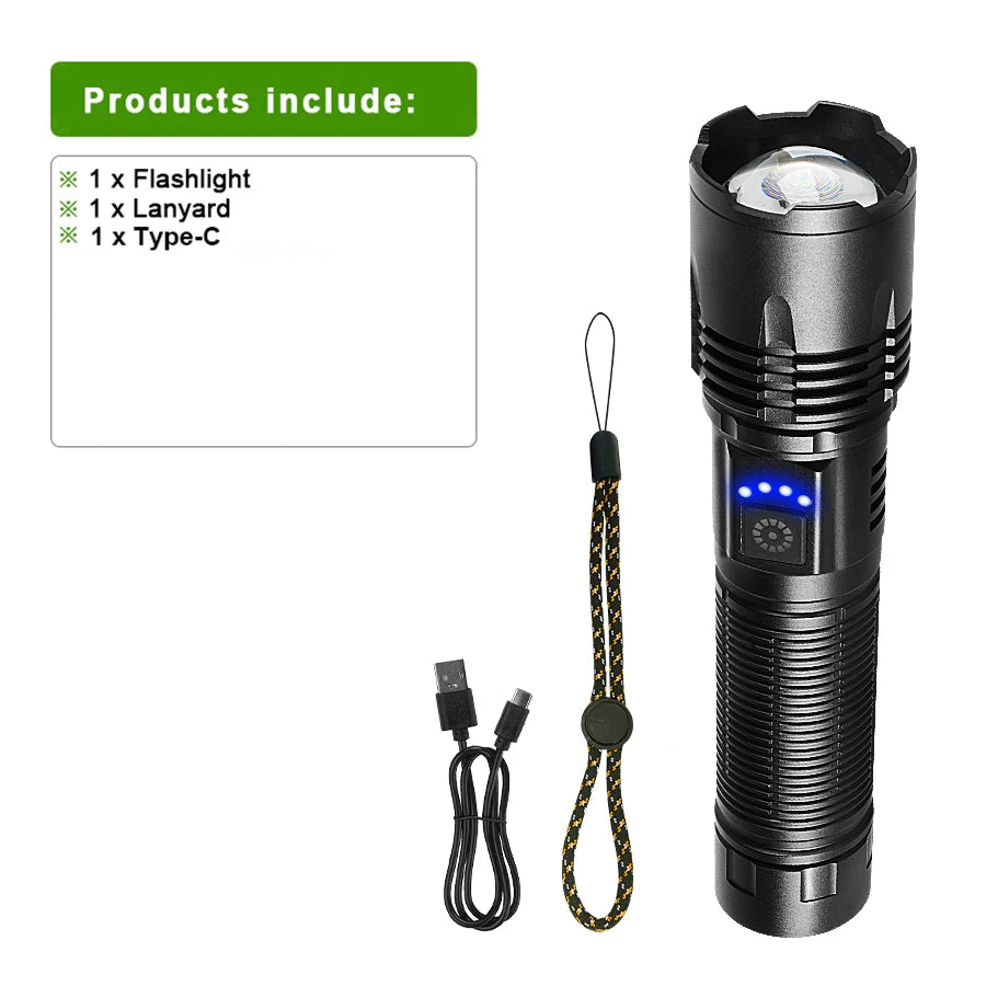 torche rechargeable puissante laser anti choc multifonction camping extérieure led affichage numérique