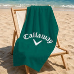 serviette plage microfibre vert foncé motif golf sport clips bois grande