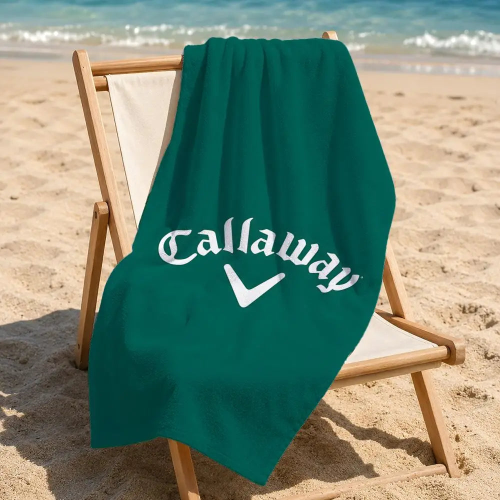 serviette plage microfibre vert foncé motif golf sport clips bois grande