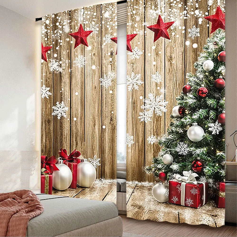 rideau noël marron rouge blanc flocons étoiles décorations opaques pastoral chambre salon
