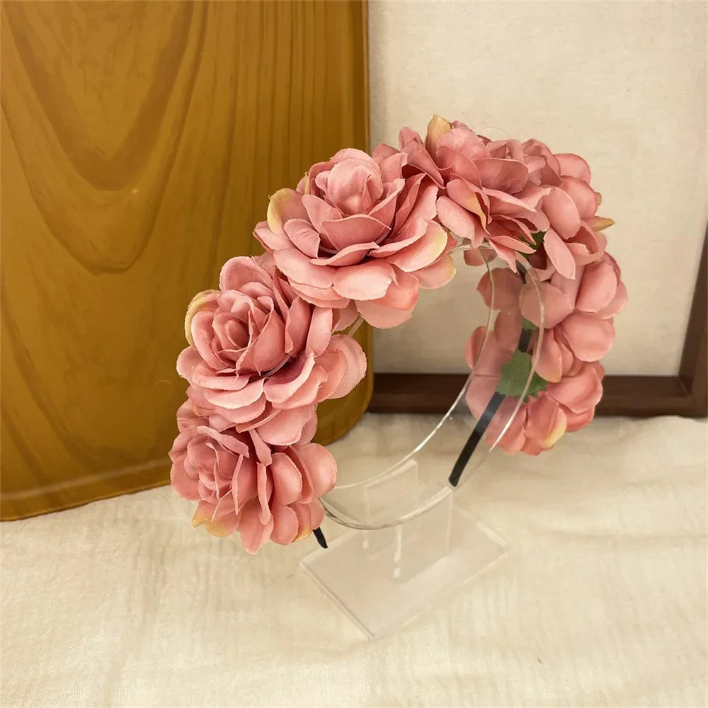couronne fleurs artificielles bohème rouge rose blanche violette cheveux décoration mariage anniversaireintérieur