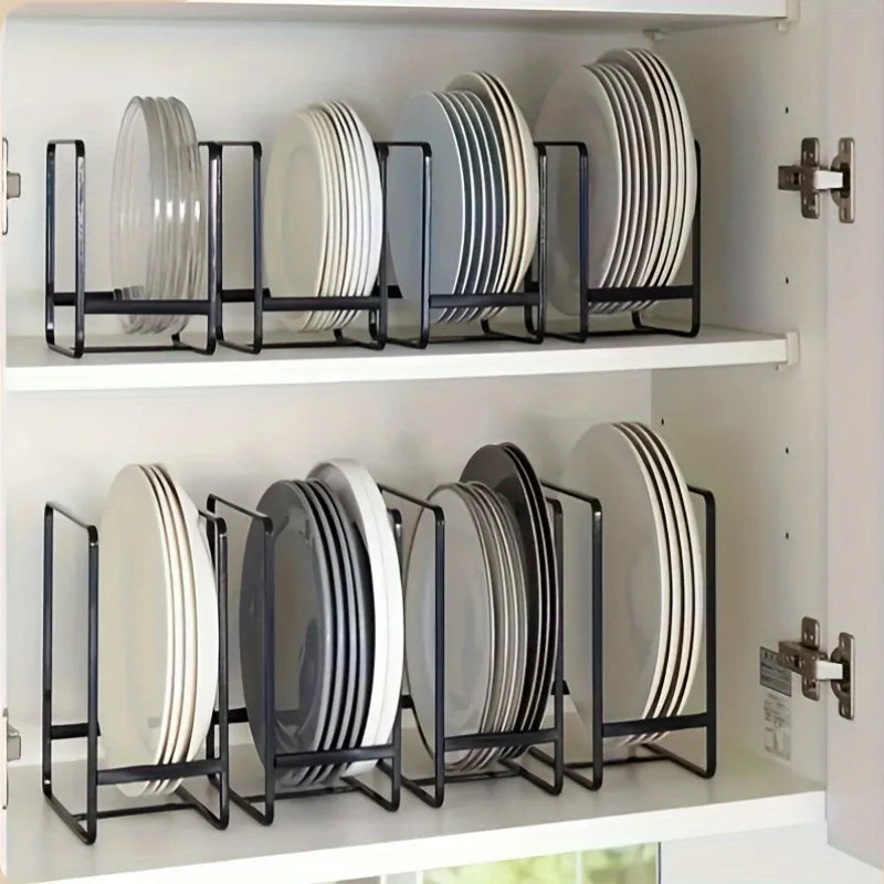 support assiettes métal noir moderne fixation clips rangement cuisine vaisselle organisation réutilisable élégant