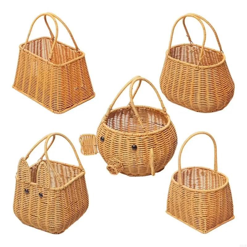 panier tressé marron clair réutilisable poignées osier traditionnel fruits collations pique nique organisateur placard