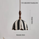 lampe suspendue vintage tissu rayures noire blanche dorée câble ajustable salon chambre
