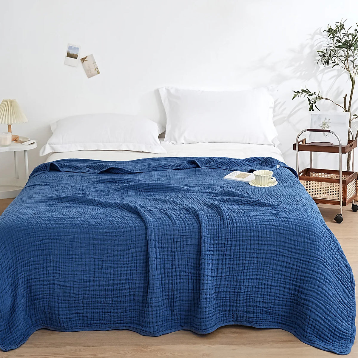 couverture coton pur plissée beige clair grande couverture lit douce maison