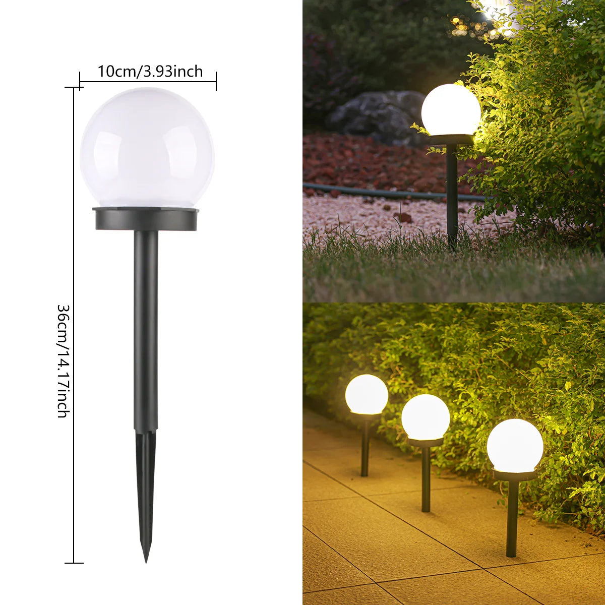 lumière solaire moderne sphérique piquet détachable blanc noir LED auto commande