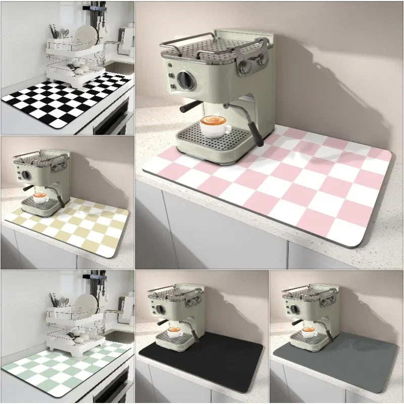 tapis cuisine séchage vaisselle carreaux rose blanc moderne absorbant antidérapant plan travail